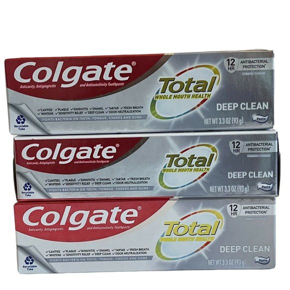 Colgate Total Whole Mouth Health Deep Clean Toothpaste 3.3 oz Each Lot Of 3 - Picture 2 of 3
